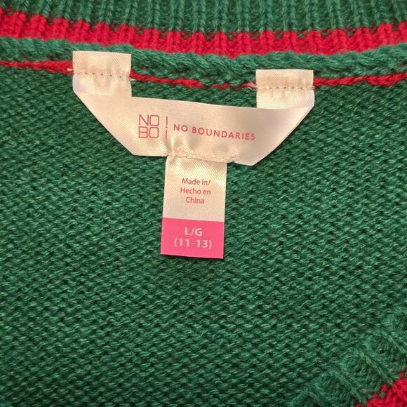 No Boundaries Ugly Christmas Sweater Womens Size Large Green Red Holiday Party - Picture 3 of 12